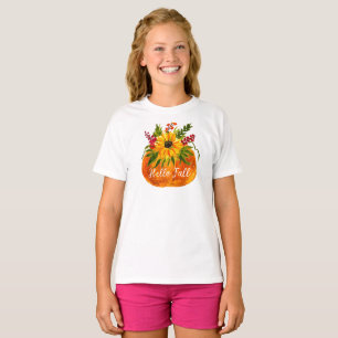 Camiseta Hola Caída Sunflowers Calabaza Rustic Otoño