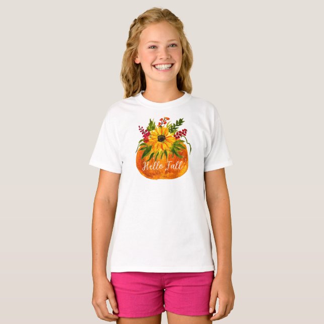 Camiseta Hola Caída Sunflowers Calabaza Rustic Otoño (Anverso completo)