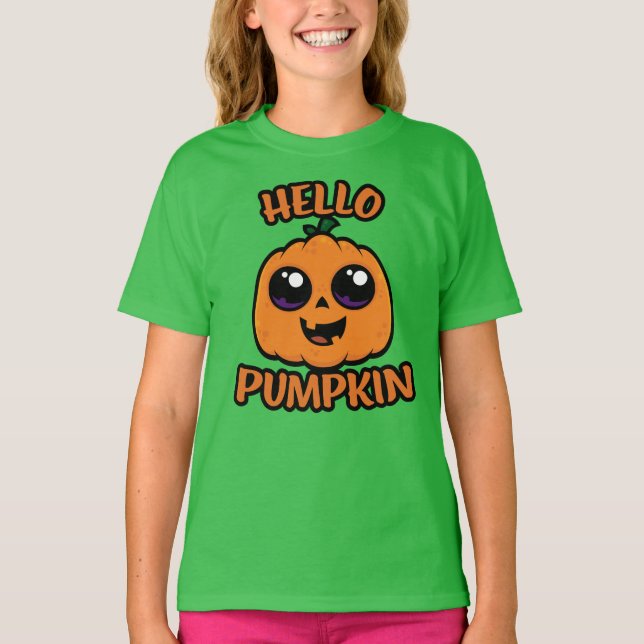 Camiseta Hola Calabaza Cute Halloween Jack-O-Lantern (Anverso)