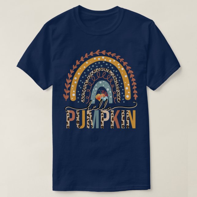 Camiseta Hola Calabaza Cute Rainbow Leopard Imprimir Gracio (Diseño del anverso)
