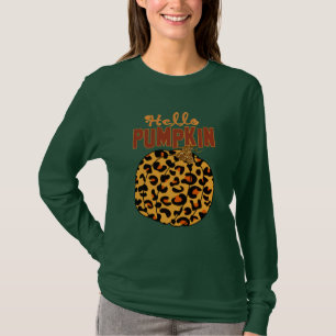 Camiseta Hola Calabaza - Impresión de leopardo otoñal