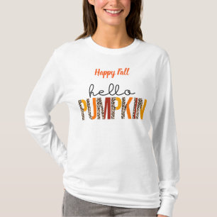 Camiseta Hola Calabaza otoño Personalizar texto de otoño