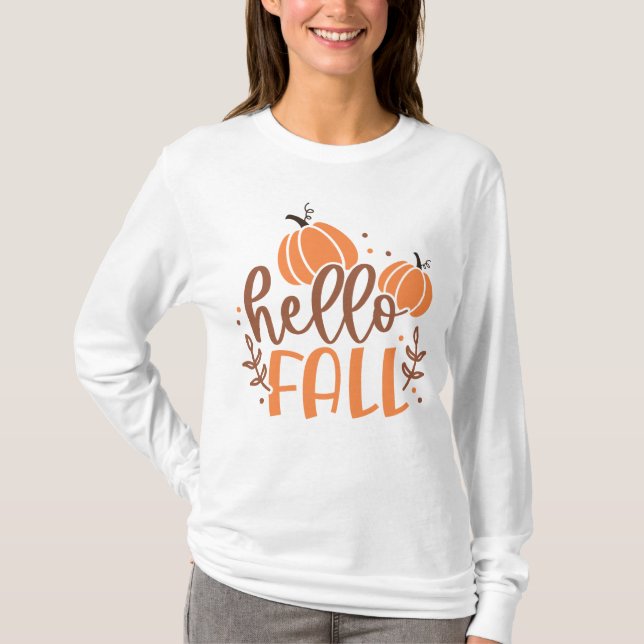 Camiseta Hola Calabaza otoño y hojas otoño simple (Anverso)
