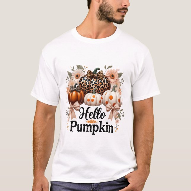 Camiseta Hola Calabaza Png, Boho Floral Fall Leopard Pumpki (Anverso)