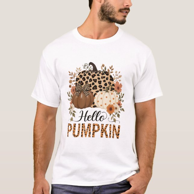 Camiseta Hola Calabaza Png, Boho Floral Fall Leopard Pumpki (Anverso)