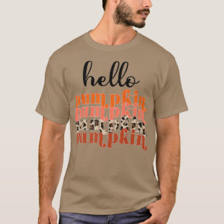 Camiseta Hola Calabaza Retro Leopardo Hola Otoño Mujeres Ot