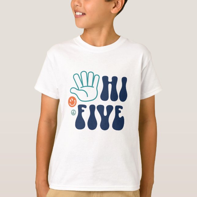 Camiseta ¡Hola Cinco! Fila retro 5º cumpleaños (Anverso)