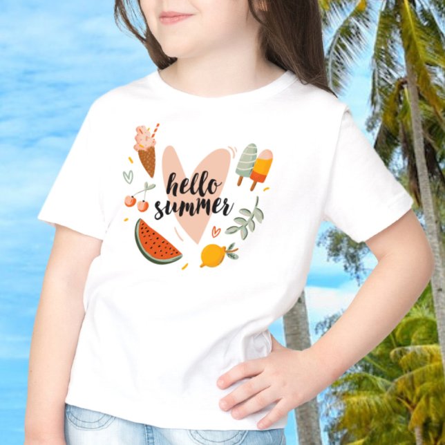 Camiseta Hola Cita De Verano Colorful Cute Niños Gráficos (In Context, Girl at the beach)