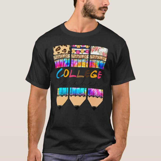 Camiseta Hola College Leopard Tie Dye Pencil Cute Teacher (Anverso)