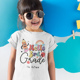 Camiseta Hola Colorida escuela primaria de tercer grado Whi
