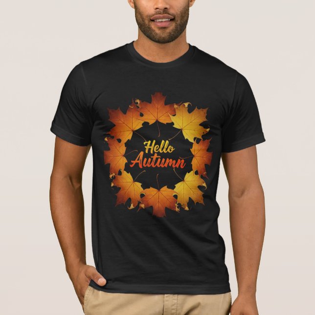 Camiseta Hola Corona de Hojas de Arce de Otoño (Anverso)