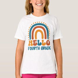 Camiseta Hola cuarto grado estilo retro boho arco iris