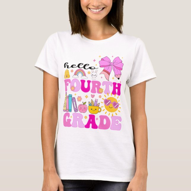 Camiseta Hola cuarto grado, preppy vuelve a la escuela (Anverso)