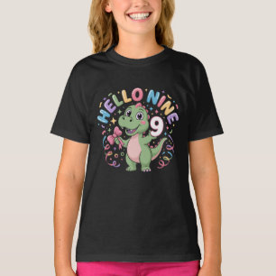 Camiseta Hola Cumpleaños De Nueve Dinosaurios Niña Coqueta 