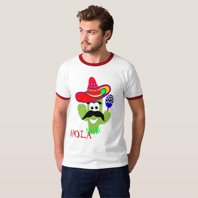 Camiseta Hola Cute México Sombrero Cactus Gráfica divertida (Anverso completo)