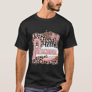 Camiseta Hola Cute Preescolar Pre-k Leopardo Rosa De vuelta