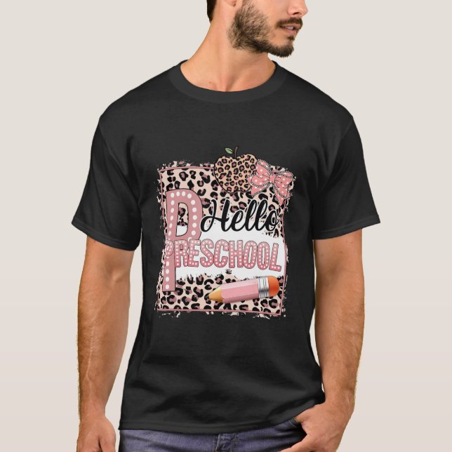 Camiseta Hola Cute Preescolar Pre-k Leopardo Rosa De vuelta (Anverso)