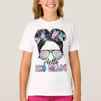 Camiseta Hola, de 2º Grado, Cabello desordenado de vuelta a