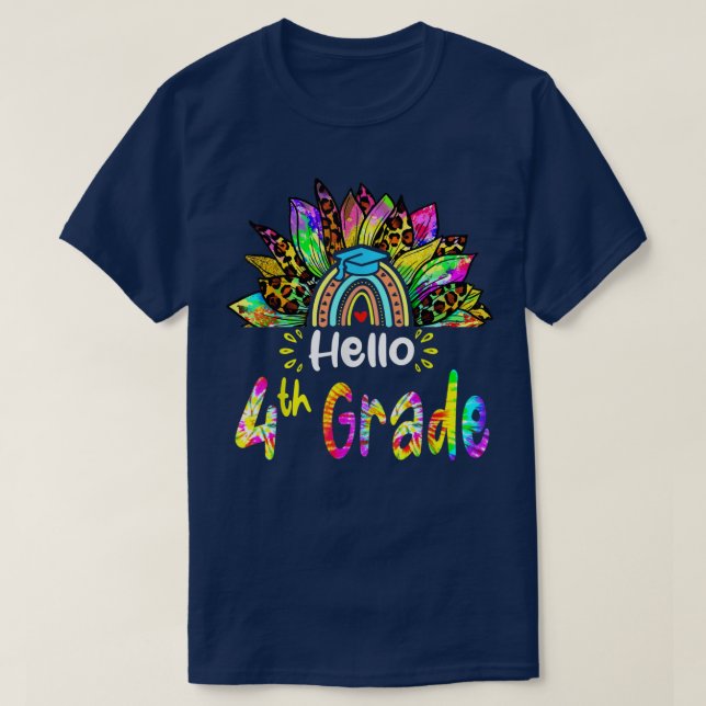 Camiseta Hola de 4º grado de tinte de azotazo de arcoiris d (Diseño del anverso)