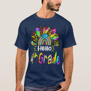 Camiseta Hola de 4º grado de tinte de azotazo de arcoiris d