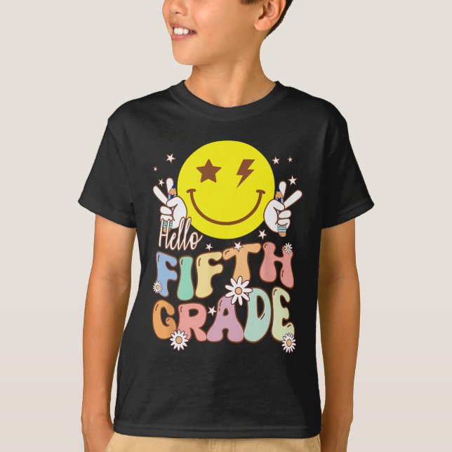 Camiseta Hola de quinto grado Hippie Sonrisa Cara de quinto (Anverso)