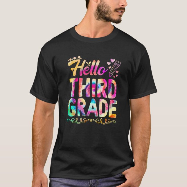 Camiseta Hola de tercer grado Tye First Day Cute De Vuelta  (Anverso)