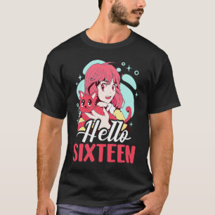 Camiseta Hola dieciséis con un gato por 16 cumpleaños