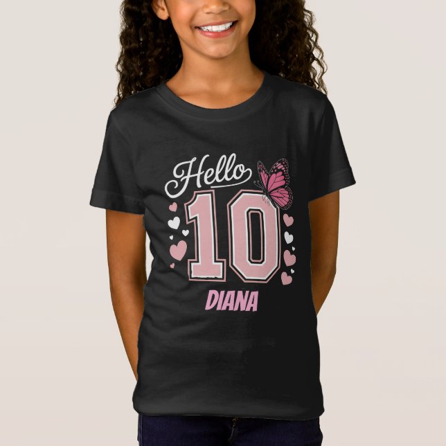 Camiseta Hola Diez Chicas Dobles Diez Cumpleaños Personaliz (Anverso)