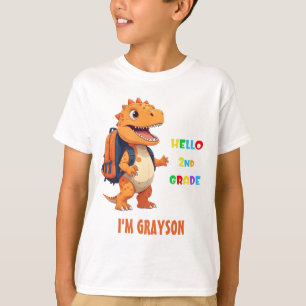 Camiseta Hola Dinosaurio de 2º grado con nombre de vuelta a