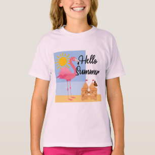 Camiseta Hola diseño de flamenco rosado de verano - Chica b
