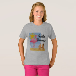 Camiseta Hola diseño de flamenco rosado de verano - Chica b