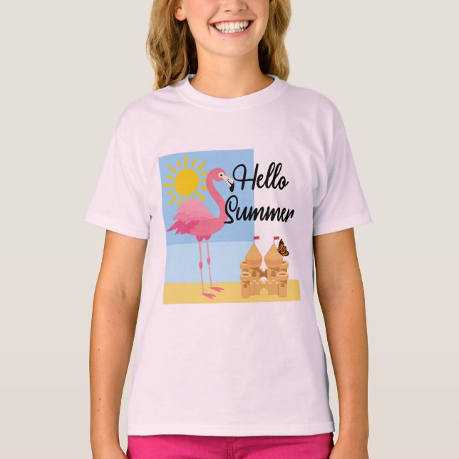Camiseta Hola diseño de flamenco rosado de verano - Chica b (Anverso)