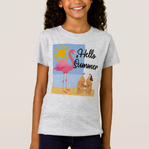 Camiseta Hola diseño de flamenco rosado de verano - Chica J