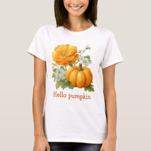 Camiseta Hola Diseño Floral de Halloween de Calabaza