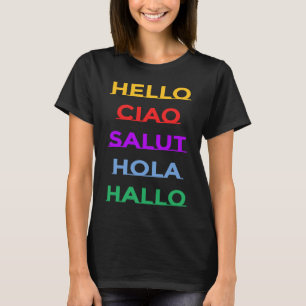 Camiseta Hola en diferentes idiomas para adultos y niños