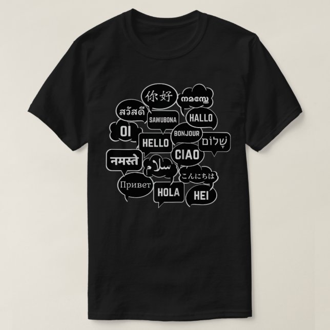 Camiseta Hola en muchos Idiomas Traductores, Globetrotter, (Diseño del anverso)