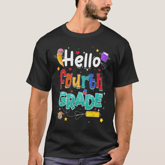 Camiseta Hola, equipo de cuarto grado, profesor de cuarto g (Anverso)