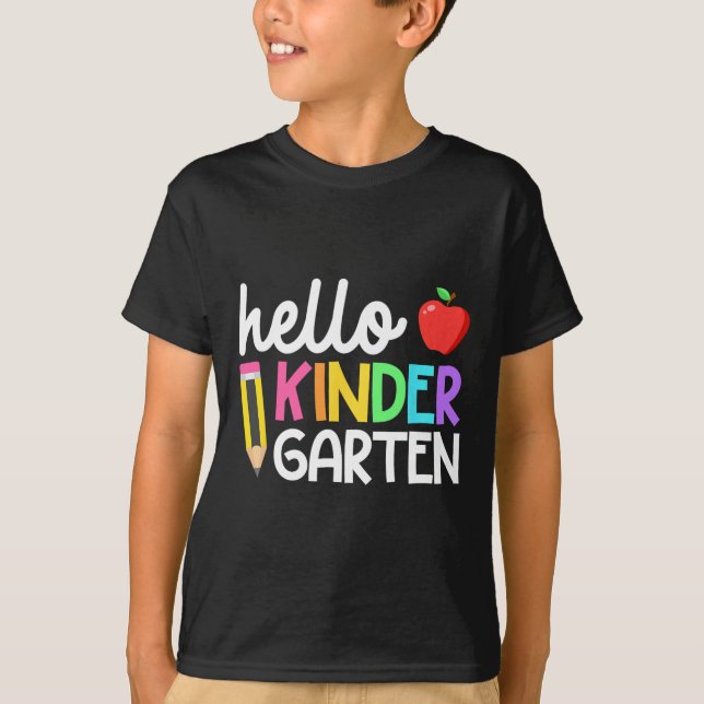 Camiseta Hola, equipo de kindergarten, Kinder, vuelve a la  (Anverso)