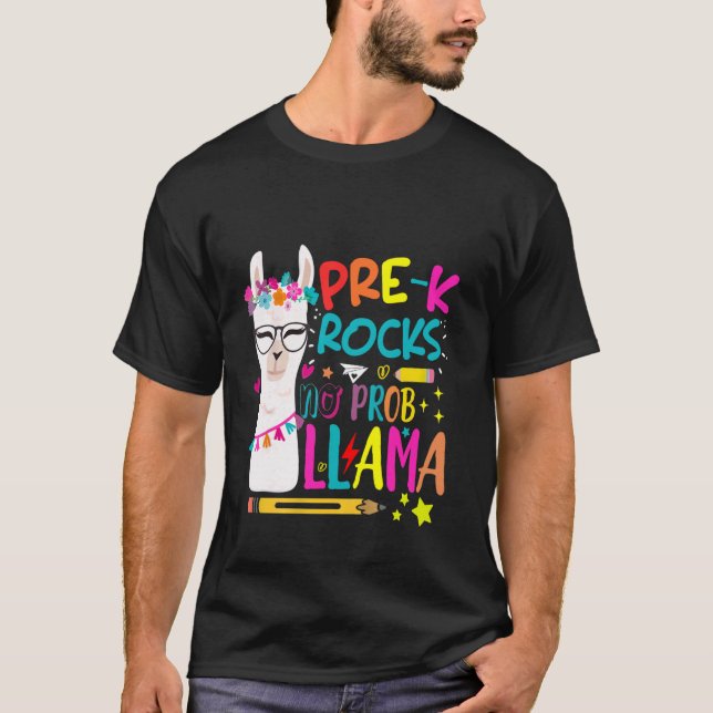 Camiseta Hola Equipo Pre-K Rocks Primer Día No Prob-Lla (Anverso)