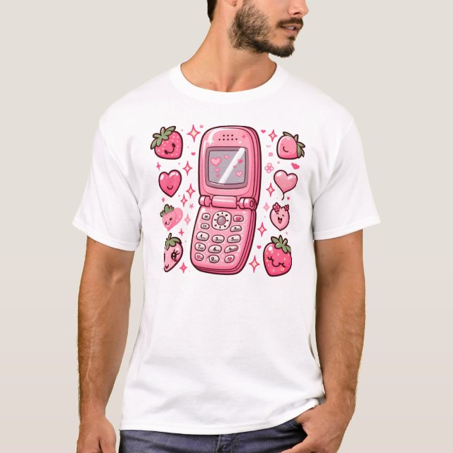Camiseta ¡Hola? Es 2003 - Y2K Strawberry Flip Phone Art (Anverso)