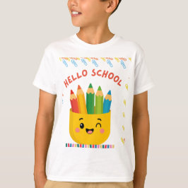 Camiseta Hola Escuela: Colorido Viaje de Aprendizaje.