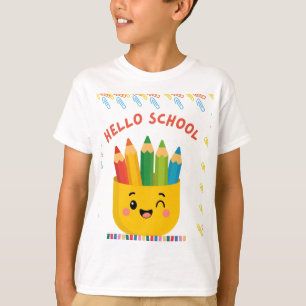 Camiseta Hola Escuela: Colorido Viaje de Aprendizaje.