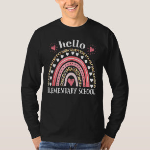 Camiseta Hola escuela primaria Leopard Rainbow Teacher Ba