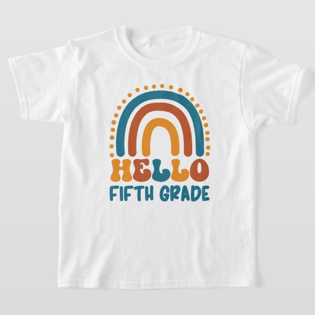 Camiseta Hola estilo Retro de quinto grado arco iris boho (Distribución)