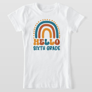 Camiseta Hola estilo Retro de sexto grado arco iris boho