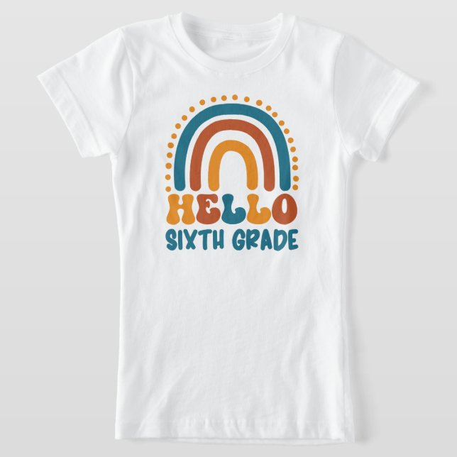 Camiseta Hola estilo Retro de sexto grado arco iris boho (Distribución)