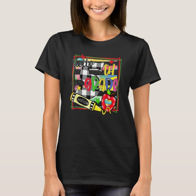 Camiseta Hola, estudiante de quinto grado, profesor de quin (Anverso)