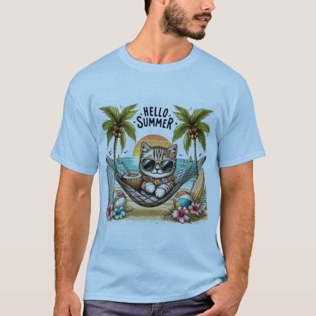 Camiseta Hola Gato de Playa de Verano (Anverso)