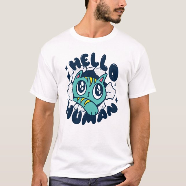 Camiseta Hola gato humano (Anverso)