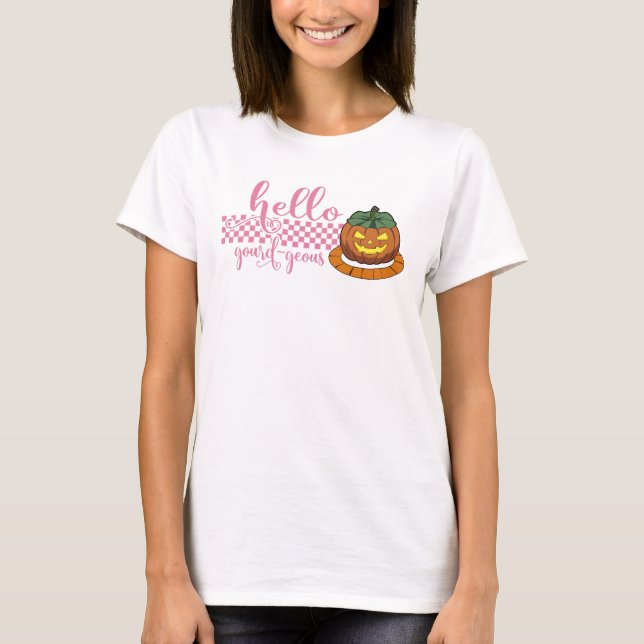 Camiseta Hola Gourd-geous Funny Halloween Calabaza (Anverso)